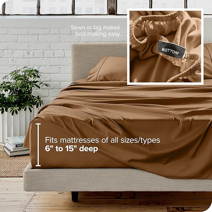 Bare Home King Sheet Set - 1800 Ultra-Soft Microfiber King Bed Sheets - Double Brushed - Deep Pockets - Easy Fit - 4 Piece Set - Bedding Sheets & Pillowcases (King, Caramel)