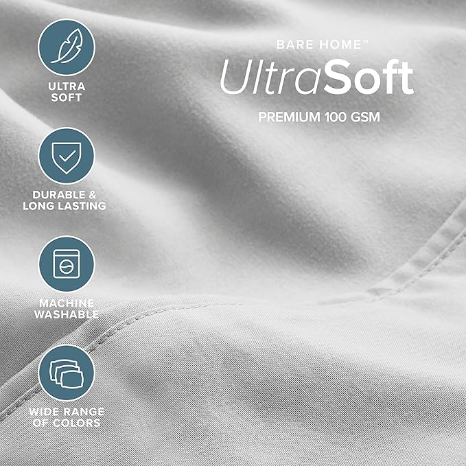 Bare Home Hotel Luxury Twin XL Sheet Set, Extra Soft - 4 Piece Set - Deep Pockets - Easy Fit - Cooling & Breathable - Wrinkle, Fade, Stain Resistant - Includes 2 Pillowcases (Twin XL, Cloud Grey)