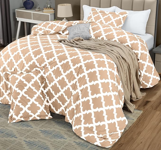 Utopia Bedding King Comforter Set Beige, Printed Comforters King Size, 3 Piece Lightweight All Season Down Alternative Bedding Set with 1 Comforter (90 x 102 in) and 2 Pillow Shams (20 x 36 in)