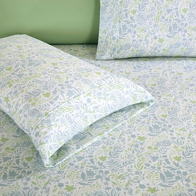 Elegant Comfort Softest and Coziest 4-Piece Sheet Set - 1500 Premium Hotel Quality Microfiber - Deep Pocket, Wrinkle Resistant 4-Piece Floral Bed Sheet Set, Twin XL, Anita Green