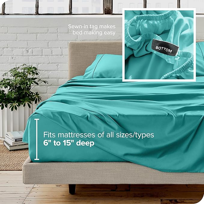 Bare Home King Sheet Set - 1800 Ultra-Soft Microfiber King Bed Sheets - Double Brushed - Deep Pockets - Easy Fit - 4 Piece Set - Bedding Sheets & Pillowcases (King, Turquoise)