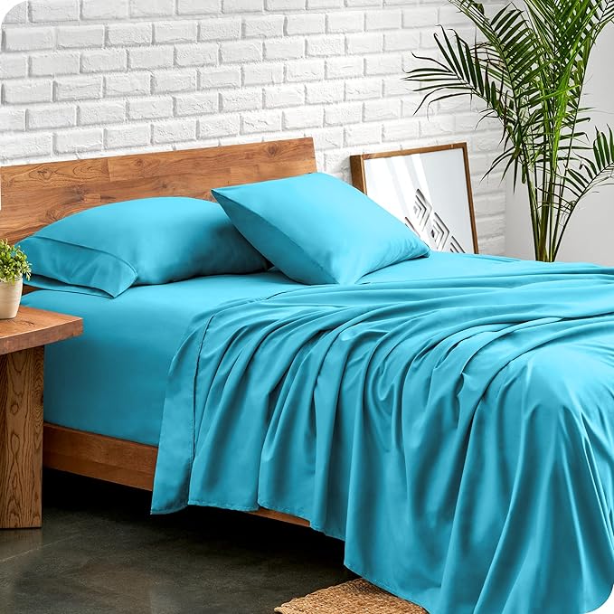 Bare Home Twin XL Sheet Set - 1800 Ultra-Soft Microfiber Twin Extra Long Bed Sheets - Double Brushed - Deep Pockets - Easy Fit - 3 Piece Set - Bedding Sheets & Pillowcases (Twin XL, Aqua)