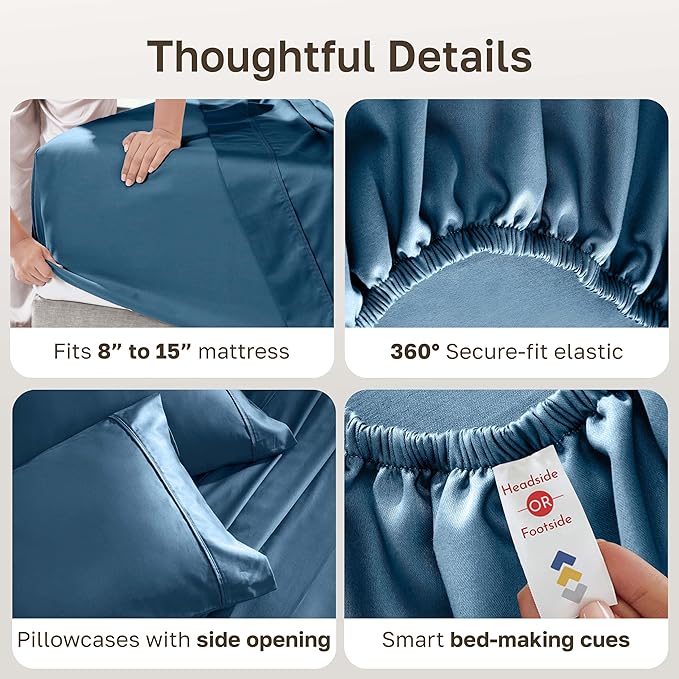 California Design Den Soft Split King 100% Cotton Sheet Sets, 400 TC Good Housekeeping Award Winner, Silky Sateen Weave with Deep Pockets, Long Staple Cotton Split King Bed Sheet Set - Peacock Blue
