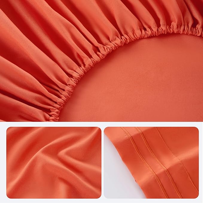 ROSE&RISY Orange Twin Sheet Set, 3 Pieces Soft Bedding Sheet Set, Breathable and Cooling,Includes 1 Fitted, 1 Flat, 1 Pillow Case - Deep Pocket (Orange Red, Twin)