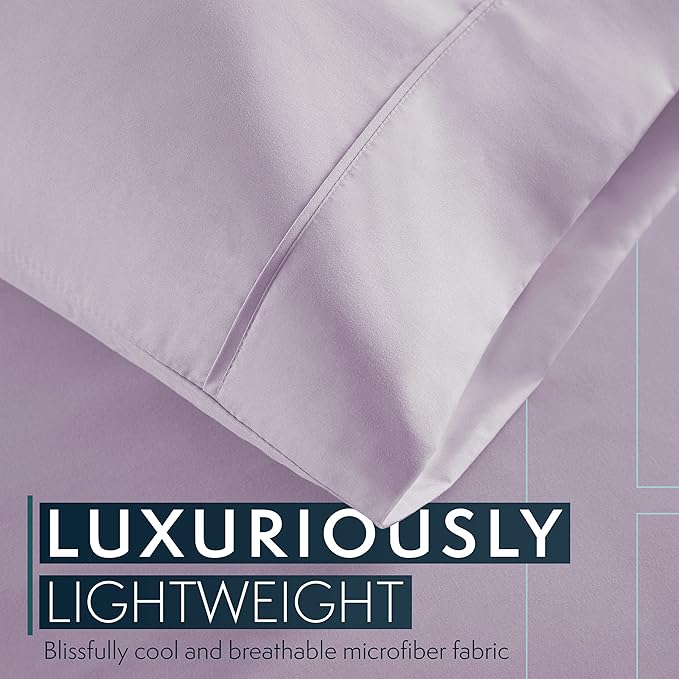 HC COLLECTION Bed Sheets Full Size Set, Hotel Luxury Platinum 1800 Series Brushed Microfiber Sheet w/Pillow Cases, Ultra Soft Lightweight 4 Pcs Bedding for Hot Sleepers Men Women Teens, Lavender