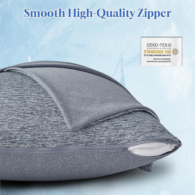 CHOSHOME Cooling Pillow Cases Zipper Pillow Covers Q-Max > 0.45 Zippered Pillowcases for Hot Sleepers, Soft, Breathable, Skin-Friendly, 2 Pack (Standard, 20"x26", Navy Blue)