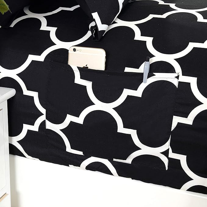Elegant Comfort Luxury Soft Bed Sheets Quatrefoil Pattern - 1500 Premium Hotel Quality Microfiber Softness Wrinkle and Fade Resistant (6-Piece) Bedding Set, King, Black