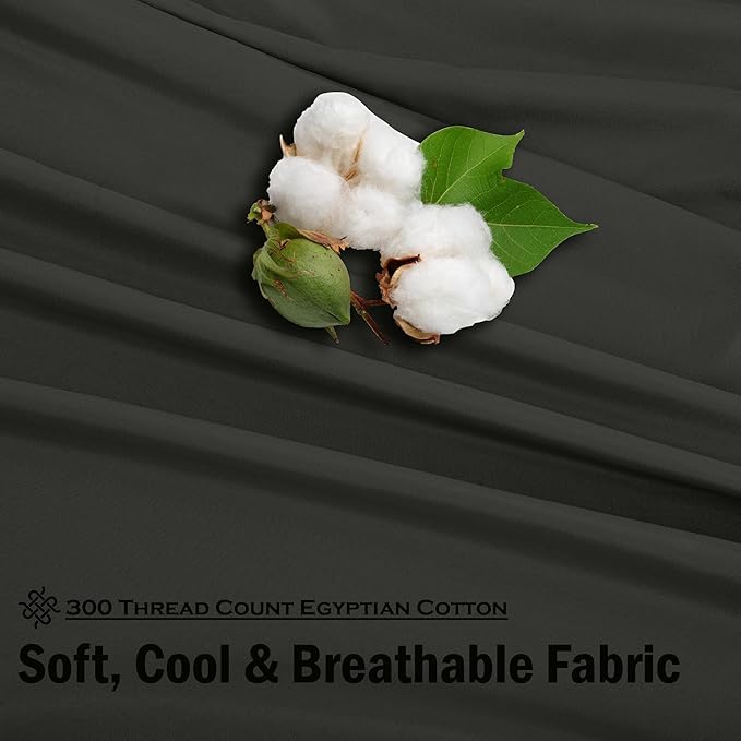 ROYALE LINENS 300 Thread Count 100% Long Staple Combed Cotton Sheet Set - 4 Piece King Bed Sheet 1 Fitted Sheet, 1 Flat Sheet, 2 Pillow Cases - Breathable, Cool & Crisp Percale Sheet Set (King, Black)