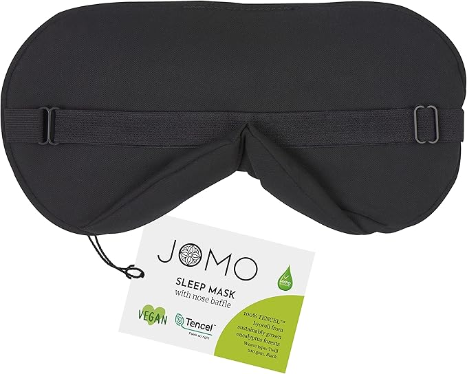 100% Tencel Sleep Eye Mask - Black - Superior to Cotton - Light Blocking Travel Blindfold for Men & Women - Ultra-Soft & Comfortable with Adjustable Strap for Restful Sleep - by JoMo