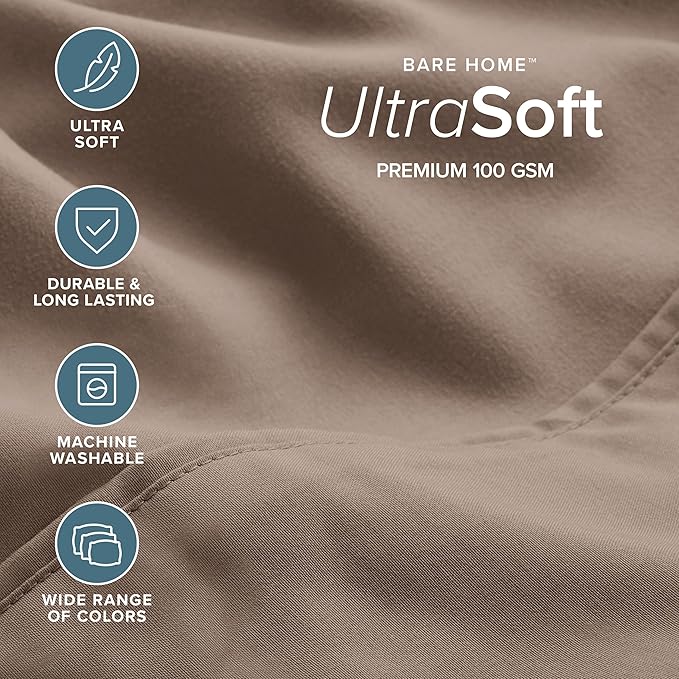 Bare Home Hotel Luxury Queen Sheet Set, Extra Soft - 6 Piece Set - Deep Pockets - Easy Fit - Cooling & Breathable - Wrinkle, Fade, Stain Resistant - Includes 4 Pillowcases (Queen, Taupe)