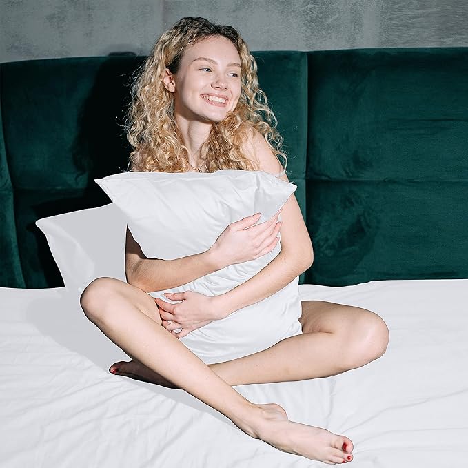 Pillow Protector King Size 100% Egyptian Cotton Pillow Covers, 400 Thread Count Sateen Weave Cooling Pillow Cases with Zipper Hidden, Breathable Non Noisy Easy Care, Set of 2 (White)