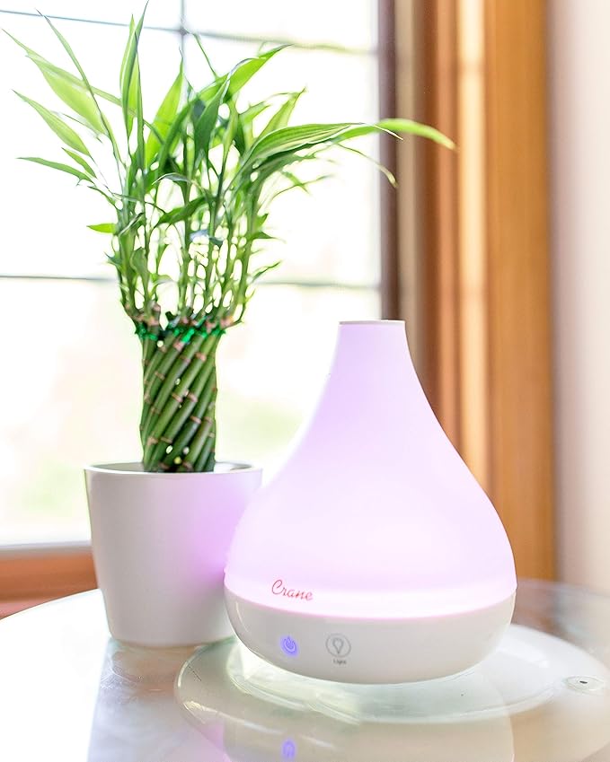 Crane Personal Ultrasonic Cool Mist Humidifier and Aroma Therapy Diffuser, Optional Color Changing Nightlight Included, for Home, Hotels, and Office, 0.35 Gallon – 1.5 Liter, White (Pack of 2)