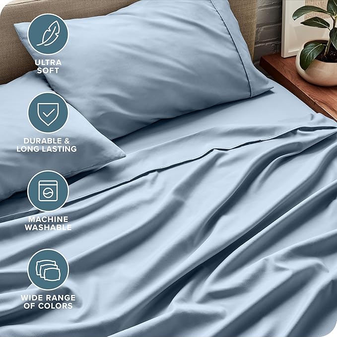 Bare Home Full XL Sheet Set - 1800 Ultra-Soft Microfiber Full Extra Long Bed Sheets - Double Brushed - Deep Pockets - Easy Fit - 4 Piece Set - Bedding Sheets & Pillowcases (Full XL, Dusty Blue)