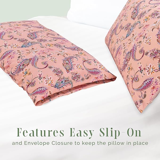 Elegant Comfort Ultra Soft Set of 2 Floral Print Pillowcases - 1500 Premium Hotel Quality Microfiber, Soft and Smooth Envelope Closure 2-Piece Pillow Covers - King, Paisley Coral