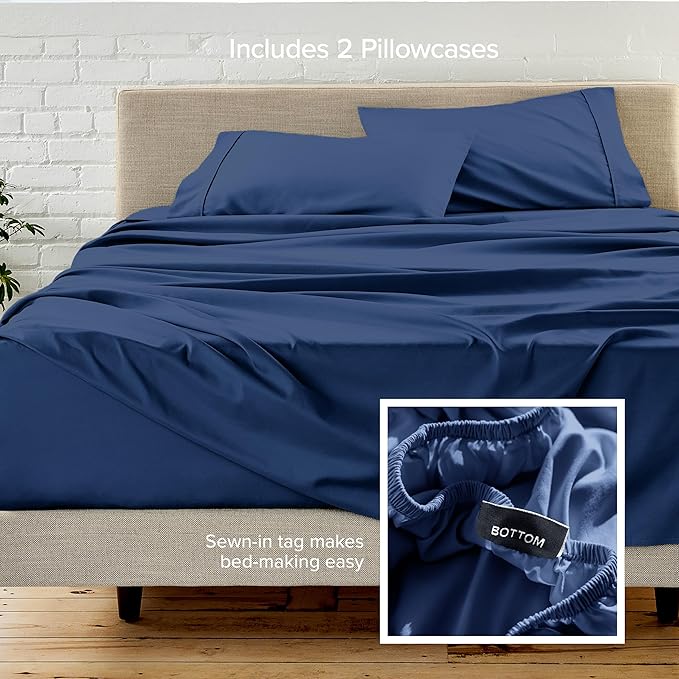 Bare Home Hotel Luxury Twin XL Sheet Set, Extra Soft - 4 Piece Set - Deep Pockets - Easy Fit - Cooling & Breathable - Wrinkle, Fade, Stain Resistant - Includes 2 Pillowcases (Twin XL, Dark Blue)