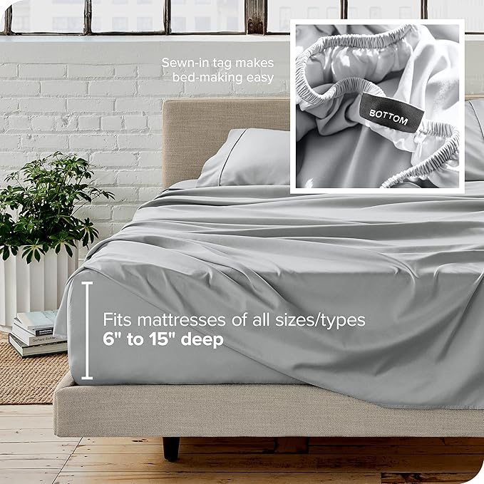 Bare Home Split King Sheet Set - 1800 Ultra-Soft Microfiber Bed Sheets - Double Brushed - Deep Pockets - Easy Fit - 5 Piece Set - Bedding Sheets & Pillowcases (Split King, French Grey)