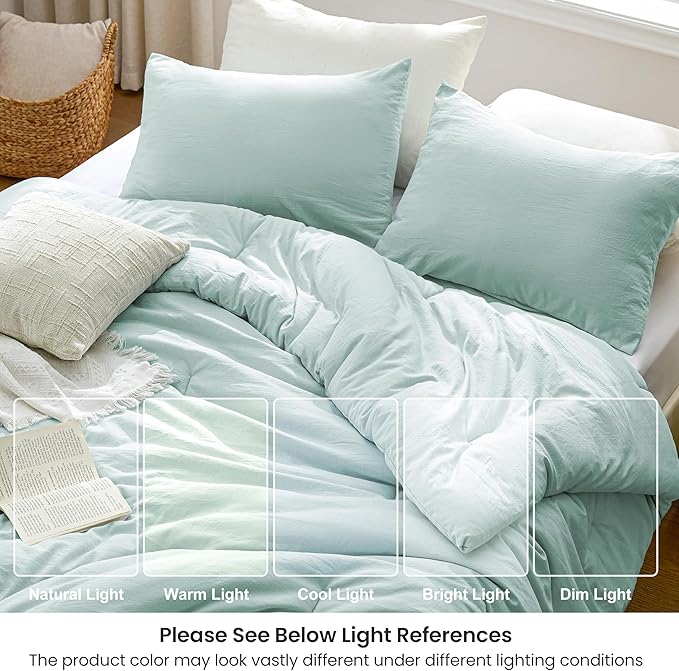 Love's cabin King Size Comforter Set Light Blue, 3-Piece 90% Polyester 10% Linen Blend Bedding Set, Linen-Look Textured Stripe, Down Alternative All-Season Comforter with Pillow Shams | Soft, Breathable, Lightweight