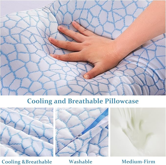 Memory Foam Side Sleeper Pillow for Neck and Shoulder Painf,Cervical Support,Queen Size Cooling Contour Pillow with Dual-Height, Orthopedic Ergonomic for Side, Back, Stomach Sleeper