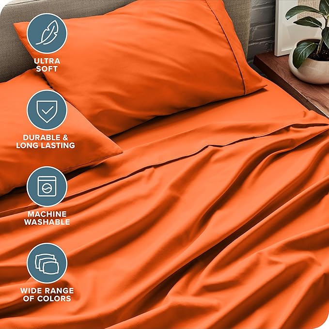 Bare Home Split Head Flex King Sheet Set - 1800 Ultra-Soft Microfiber Bed Sheets - Double Brushed - Deep Pockets - Easy Fit - 4 Piece Set - Bedding Sheets & Pillowcases (Orange)