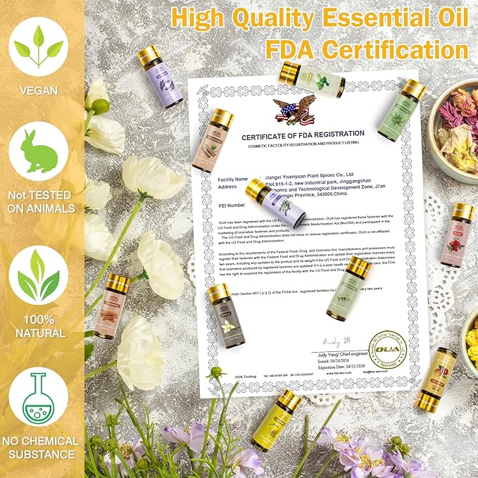 Fragrance Essential Oils Set with Gift Card,20 pcs Variety Pack Aromatherapy Oils for Diffusers for Home, Skin, Candle & Soap Making-Tea Tree, Lavender, Peppermint, Rose Gift for Friend Mother's Day