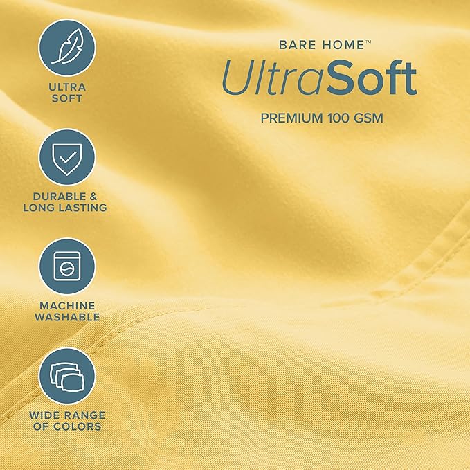 Bare Home Hotel Luxury Twin XL Sheet Set, Extra Soft - 4 Piece Set - Deep Pockets - Easy Fit - Cooling & Breathable - Wrinkle, Fade, Stain Resistant - Includes 2 Pillowcases (Twin XL, Lemon Drop)
