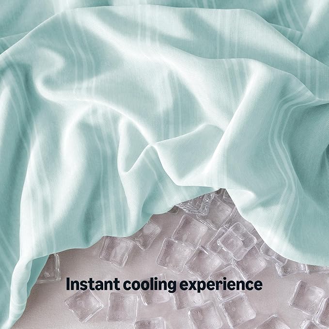 Amazon Basics Stripe Cooling Pillow Cases for Hot Sleepers, Soft Cooling Pillow Covers with Envelope Closure, 20" x 36", King, Cyan, Pack of 2