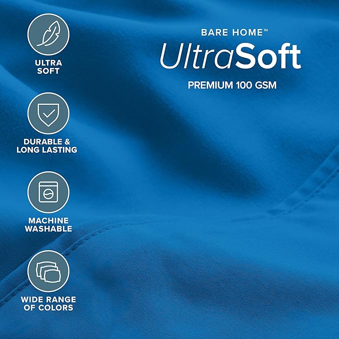 Bare Home Hotel Luxury Twin XL Sheet Set, Extra Soft - 4 Piece Set - Deep Pockets - Easy Fit - Cooling & Breathable - Wrinkle, Fade, Stain Resistant - Includes 2 Pillowcases (Twin XL, Medium Blue)