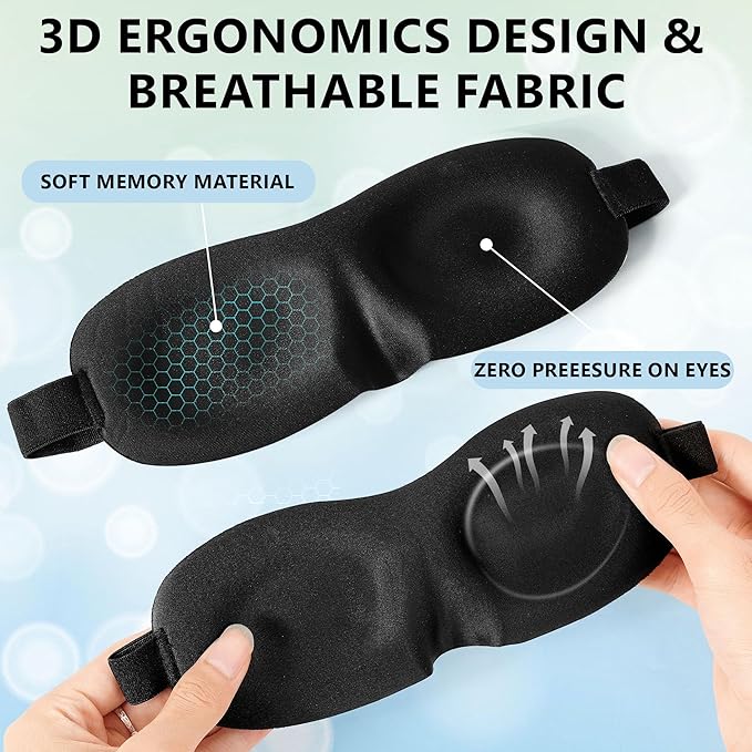 Sleep Eye Mask for Men Women Kids Funny 3D Sleeping Mask Adjustable Strap 2 Pack Eye Shade Cover for Travel, Black(Assorted B)