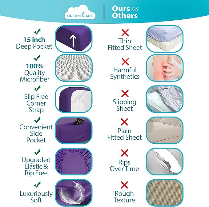 DREAMCARE California King Sheet Sets - 6 pcs Breathable Cooling Bed Sheets - up to 15" Deep California King Sheets with Side Pockets -Extra Soft 100% Brushed Hypoallergenic Hotel Luxury Bedding Purple