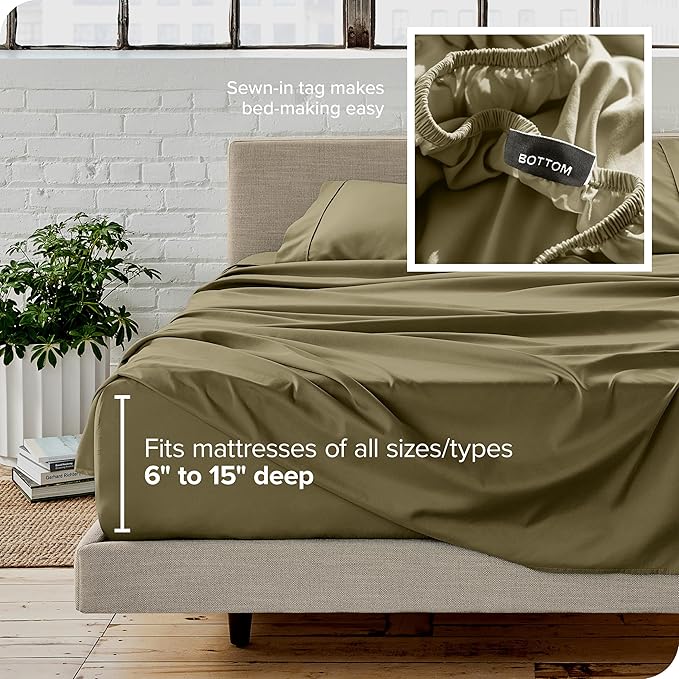 Bare Home California King Sheet Set - 1800 Ultra-Soft Microfiber Cal King Bed Sheets - Double Brushed - Deep Pockets - Easy Fit - 4 Piece Set - Bed Sheets (California King, Olive)