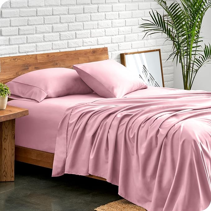 Bare Home Queen Sheet Set - 1800 Ultra-Soft Microfiber Queen Bed Sheets - Double Brushed - Deep Pockets - Easy Fit - 4 Piece Set - Bedding Sheets & Pillowcases (Queen, Light Pink)