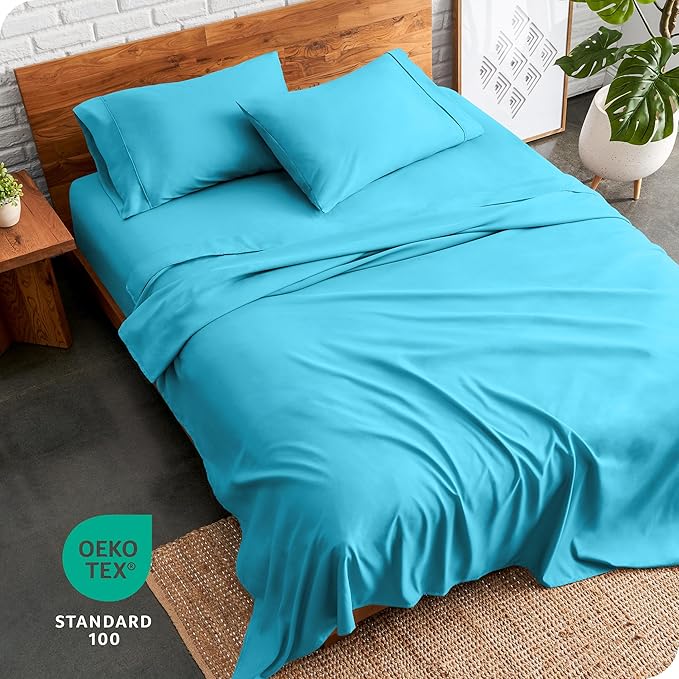 Bare Home Queen Sheet Set - 1800 Ultra-Soft Microfiber Queen Bed Sheets - Double Brushed - Deep Pockets - Easy Fit - 4 Piece Set - Bedding Sheets & Pillowcases (Queen, Aqua)
