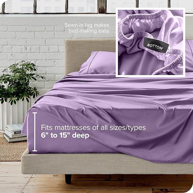Bare Home Twin Sheet Set - 1800 Ultra-Soft Microfiber Twin Bed Sheets - Double Brushed - Deep Pockets - Easy Fit - 3 Piece Set - Bedding Sheets & Pillowcases (Twin, Lavender)