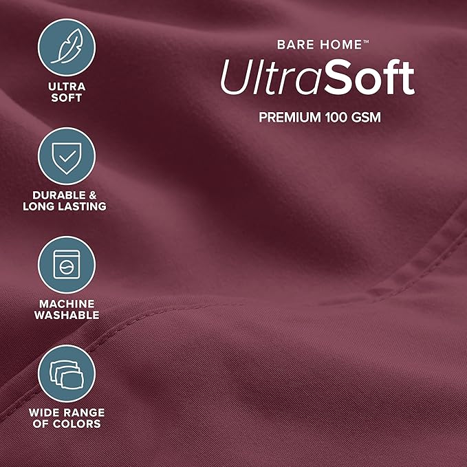 Bare Home Hotel Luxury Queen Sheet Set, Extra Soft - 6 Piece Set - Deep Pockets - Easy Fit - Cooling & Breathable - Wrinkle, Fade, Stain Resistant - Includes 4 Pillowcases (Queen, Burgundy)