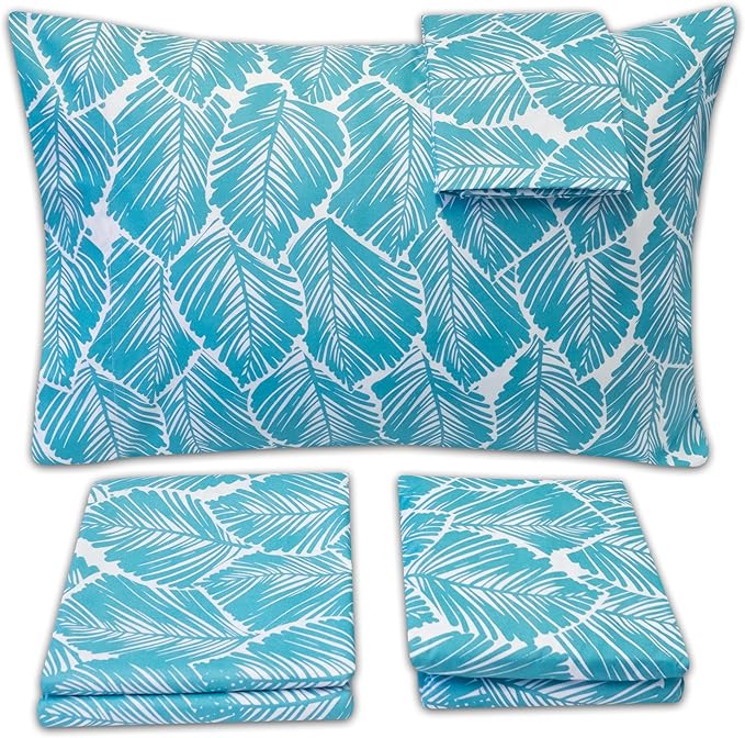 1500 Supreme Collection Extra Soft Tropical Leaf Teal Pattern Sheet Set, Full - Luxury Bed Sheets Set with Deep Pocket Wrinkle Free Bedding, Trending Printed Pattern, Full Size