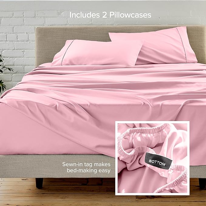Bare Home Hotel Luxury Twin Sheet Set, Extra Soft - 4 Piece Set - Deep Pockets - Easy Fit - Cooling & Breathable - Wrinkle, Fade, Stain Resistant - Includes 2 Pillowcases (Twin, Light Pink)