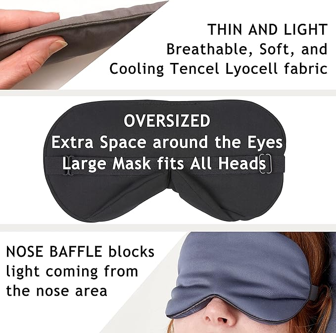 100% Tencel Sleep Eye Mask - Black - Superior to Cotton - Light Blocking Travel Blindfold for Men & Women - Ultra-Soft & Comfortable with Adjustable Strap for Restful Sleep - by JoMo