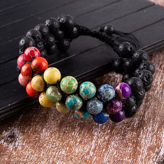 8mm Natural Lava Rock Stone Bracelets for Men, Healing Crystal Essential Oil Diffuser Beads Bracelet Chakra Yoga Energy Anxiety Gemstone Bracelet