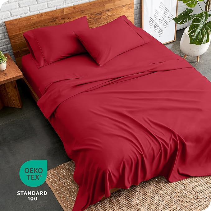Bare Home Queen Sheet Set - 1800 Ultra-Soft Microfiber Queen Bed Sheets - Double Brushed - Deep Pockets - Easy Fit - 4 Piece Set - Bedding Sheets & Pillowcases (Queen, Red)