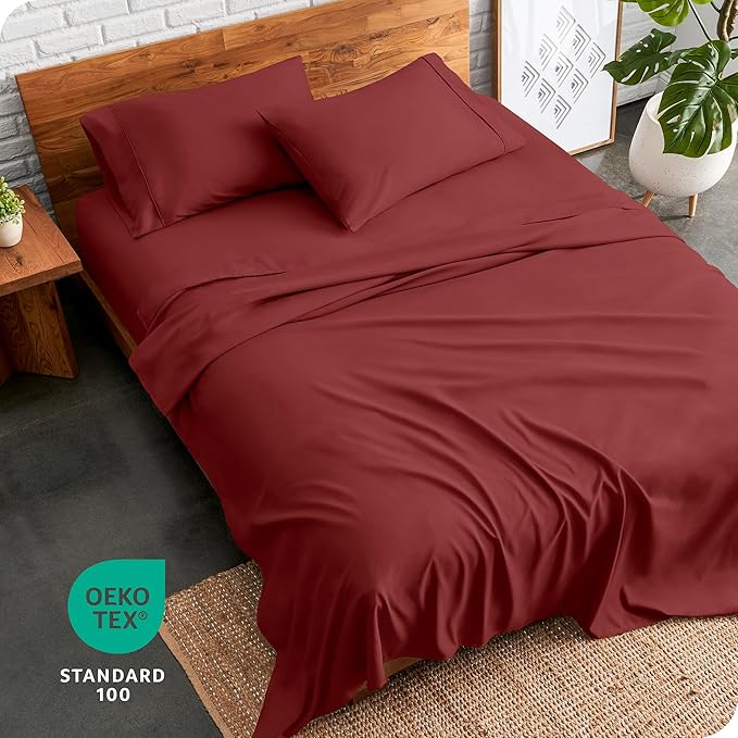 Bare Home Split Head Flex King Sheet Set - 1800 Ultra-Soft Microfiber Bed Sheets - Double Brushed - Deep Pockets - Easy Fit - 4 Piece Set - Bedding Sheets & Pillowcases (Rosewood)