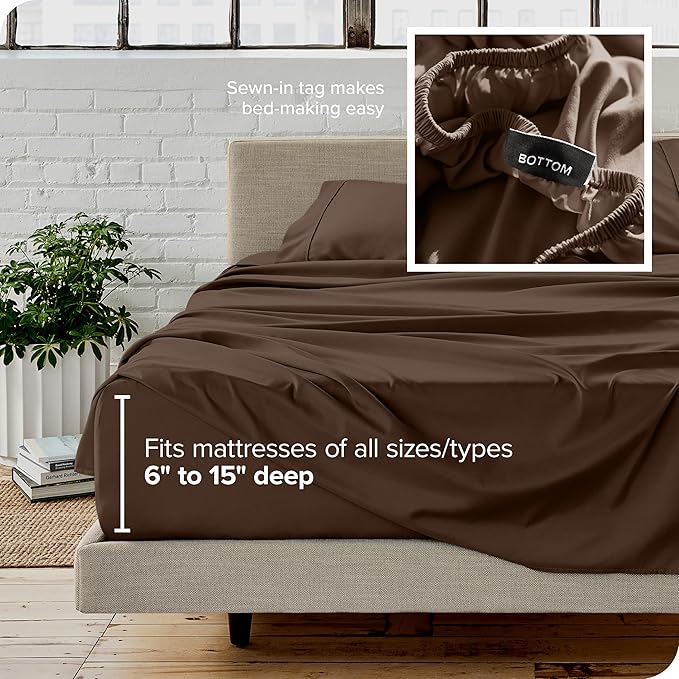 Bare Home Twin XL Sheet Set - 1800 Ultra-Soft Microfiber Twin Extra Long Bed Sheets - Double Brushed - Deep Pockets - Easy Fit - 3 Piece Set - Bedding Sheets & Pillowcases (Twin XL, Cocoa)
