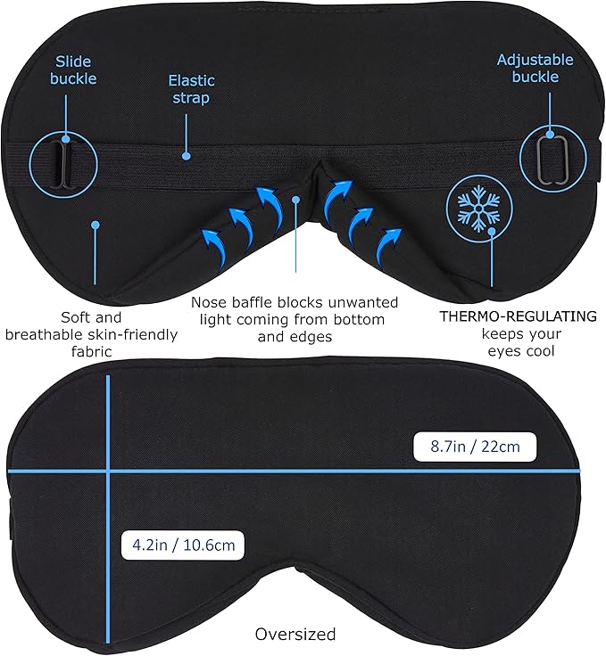 100% Tencel Sleep Eye Mask - Black - Superior to Cotton - Light Blocking Travel Blindfold for Men & Women - Ultra-Soft & Comfortable with Adjustable Strap for Restful Sleep - by JoMo