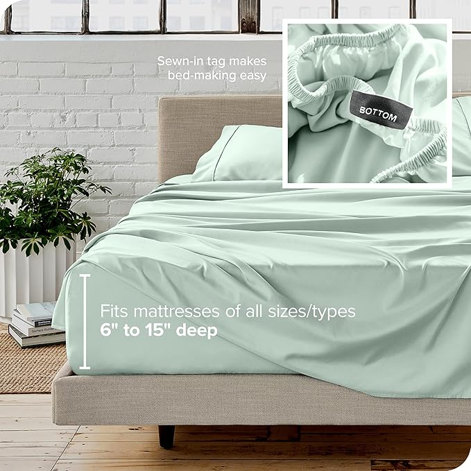 Bare Home Split Head Flex King Sheet Set - 1800 Ultra-Soft Microfiber Bed Sheets - Double Brushed - Deep Pockets - Easy Fit - 4 Piece Set - Bedding Sheets & Pillowcases (Spring Mint)