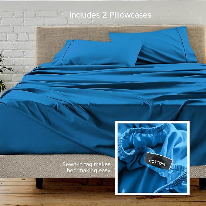 Bare Home Hotel Luxury Twin Sheet Set, Extra Soft - 4 Piece Set - Deep Pockets - Easy Fit - Cooling & Breathable - Wrinkle, Fade, Stain Resistant - Includes 2 Pillowcases (Twin, Medium Blue)