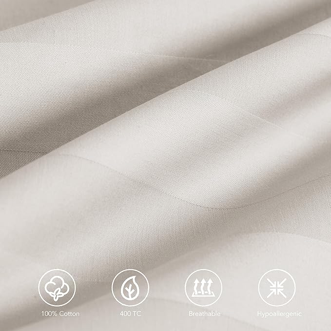 100% Egyptian Cotton Pillow Cases Set of 2, King Size 400 Thread Count Cooling Pillowcases, Soft and Breathable Pillow Covers with Envelope Closure, 20x36 Inches (King, Striped Light Beige)