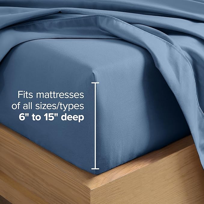 Bare Home Hotel Luxury Queen Sheet Set, Extra Soft - 6 Piece Set - Deep Pockets - Easy Fit - Cooling & Breathable - Wrinkle, Fade, Stain Resistant - Includes 4 Pillowcases (Queen, Coronet Blue)