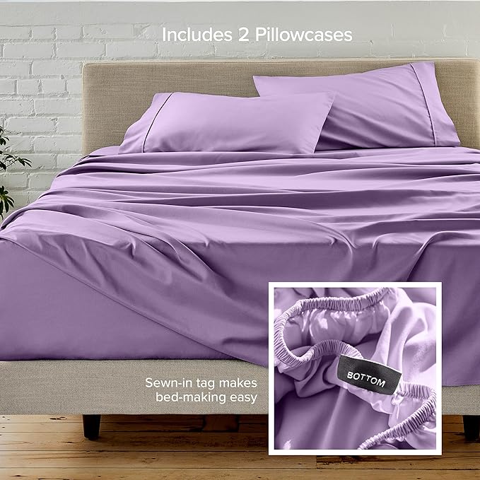 Bare Home Hotel Luxury Twin Sheet Set, Extra Soft - 4 Piece Set - Deep Pockets - Easy Fit - Cooling & Breathable - Wrinkle, Fade, Stain Resistant - Includes 2 Pillowcases (Twin, Lavender)
