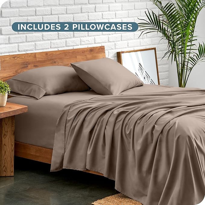 Bare Home Hotel Luxury Short Queen Sheet Set, Extra Soft - 6 Piece Set - Deep Pockets - Easy Fit - Cooling & Breathable - Wrinkle, Fade, Stain Resistant - Includes 4 Pillowcases (Short Queen, Taupe)