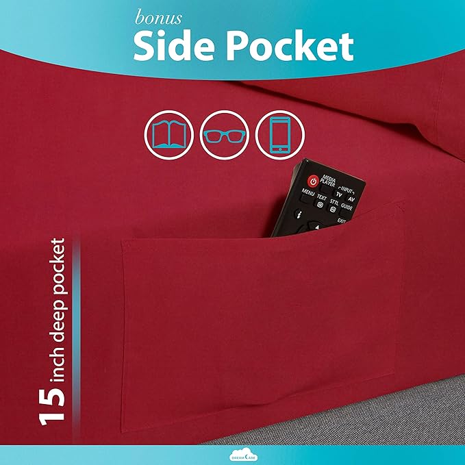 DREAMCARE King Size Sheets Set - 6 pcs Breathable Cooling Bed Sheets - up to 15" Deep Pocket King Sheet Set with Side Pockets - Extra Soft 100% Brushed Hypoallergenic Hotel Luxury Bedding - Burgundy