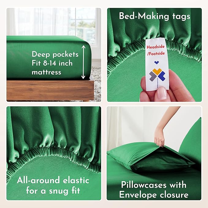 California Design Den Natural 100% Cotton Sheets Full Size Bed Set with Deep Pockets - Soft Sateen Weave, Durable Bed Sheets Full Size (Emerald Green)